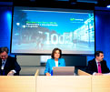 Ana Botella, durante la presentación del proyecto de fibra óptica en la sede de Telefónica