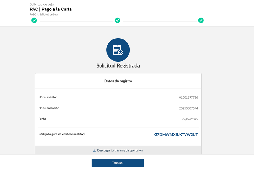 Baja Inmediata. Resultado