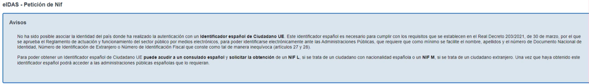 Identificacion europea con identificación electrónica de extranjero aviso para obtener el NIF en el consulado español