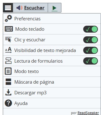 Opciones del botón de tres líneas horizontales de la izquierda de la opción Escuchar