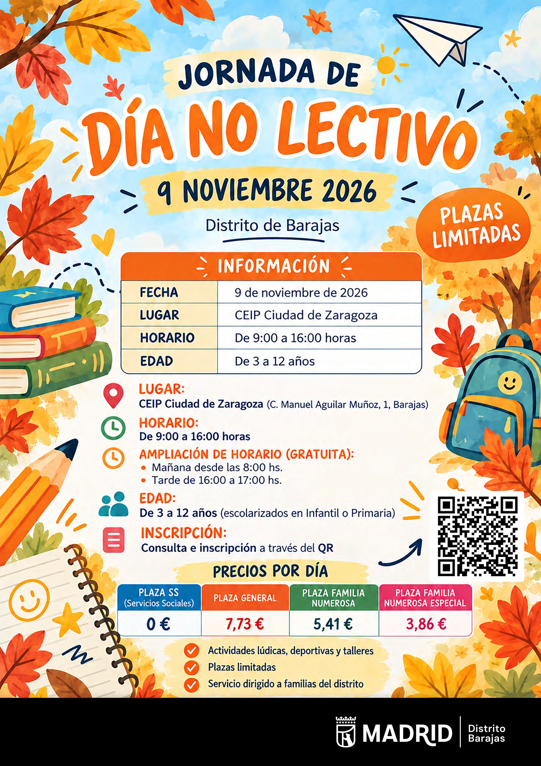 D&iacute;a no lectivo 9 nov 2026 Barajas