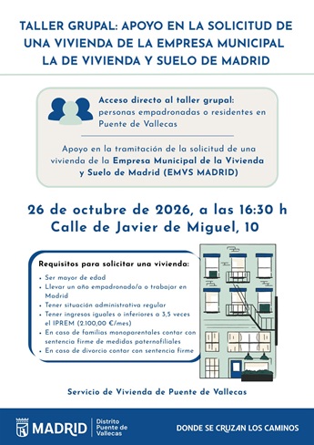 Talleres grupales de apoyo para solicitar una vivienda de Empresa Municipal de la Vivienda y Suelo de Madrid