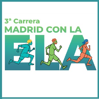  Cartel donde aparecen tres personas corriendo sobre puestas a la palabra ELA