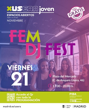 Cartel Fem DJ fest con chicas en una sesión de dj