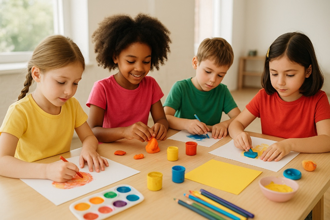 NI&Ntilde;OS Y NI&Ntilde;AS JUGANDO CON PINTURAS