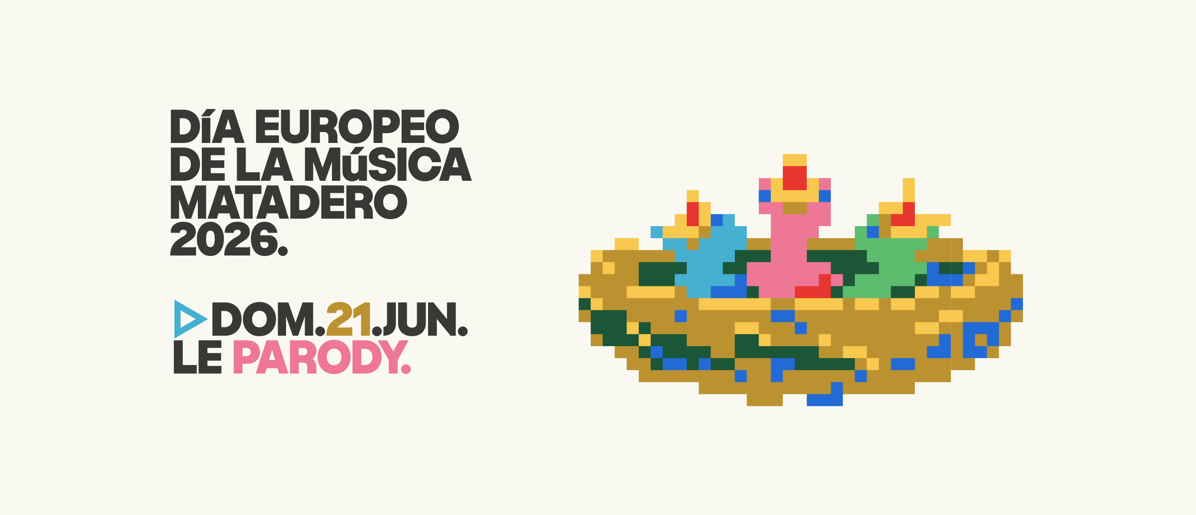 Cartel DEMM26 con ilustracion de pollitos pixelados