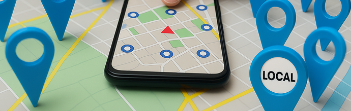 Plano con punteros y móvil señalando una dirección