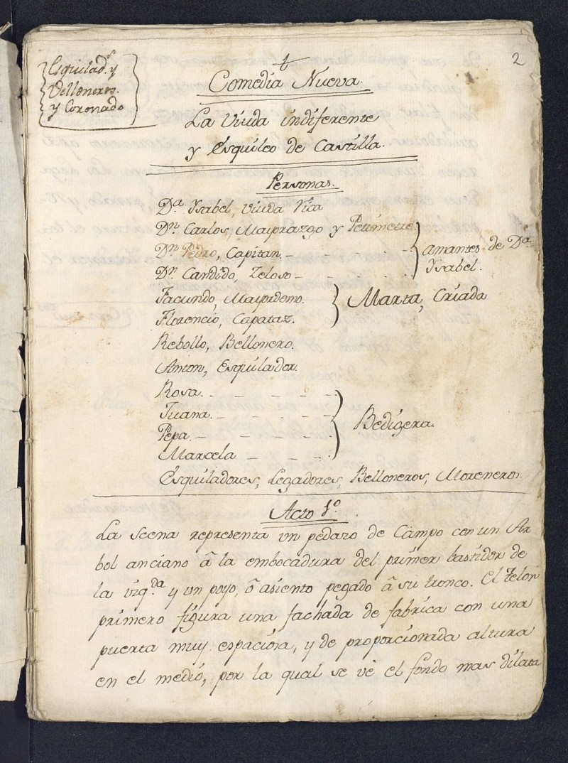 Laviano, Manuel Fermín de. La Viuda indiferente y Esquileo de Castilla [Manuscrito] [ca.1781]