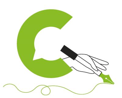 sello de Comunicaci&oacute;n Clara, letra C con pluma