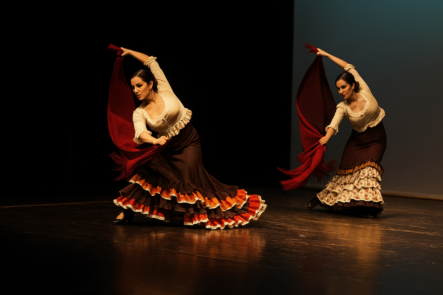 Dos mujeres bailando flamencoa