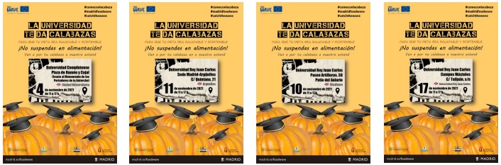 Carteles promocionales del programa "La universidad te da calabazas" en distintas sedes universitarias