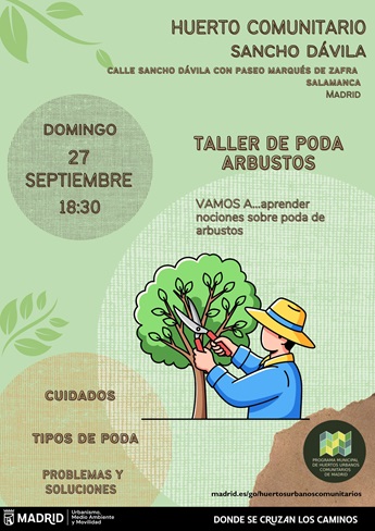 Taller de poda de arbustos en el Huerto Urbano Comunitario Sancho Dávila