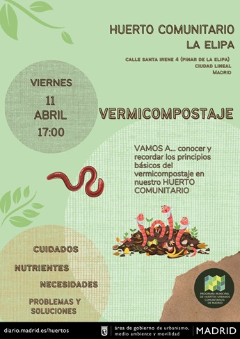 Imagen del Taller de Vermicompostaje en el Huerto urbano comunitario La Elipa