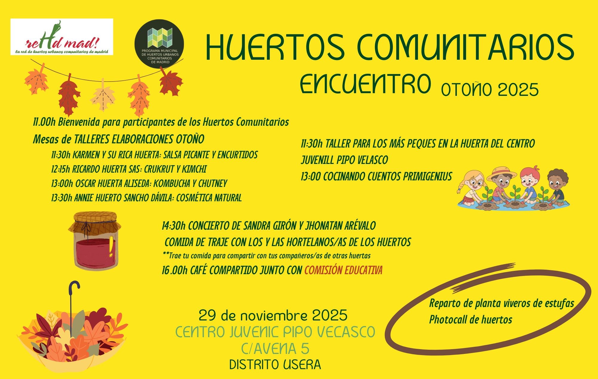 Cartel del Encuentro de Huertos Urbanos Comunitarios otoño 2025