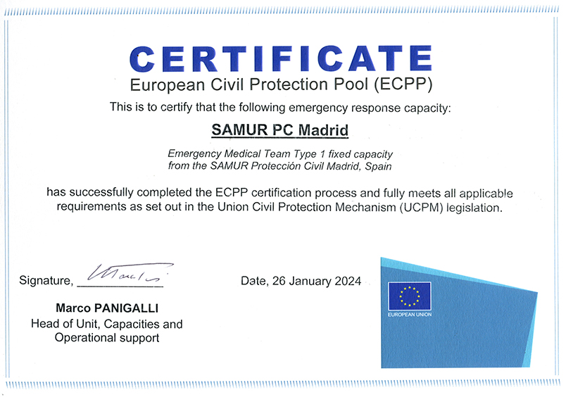 Certificado European Civil Protection Pool ECPP