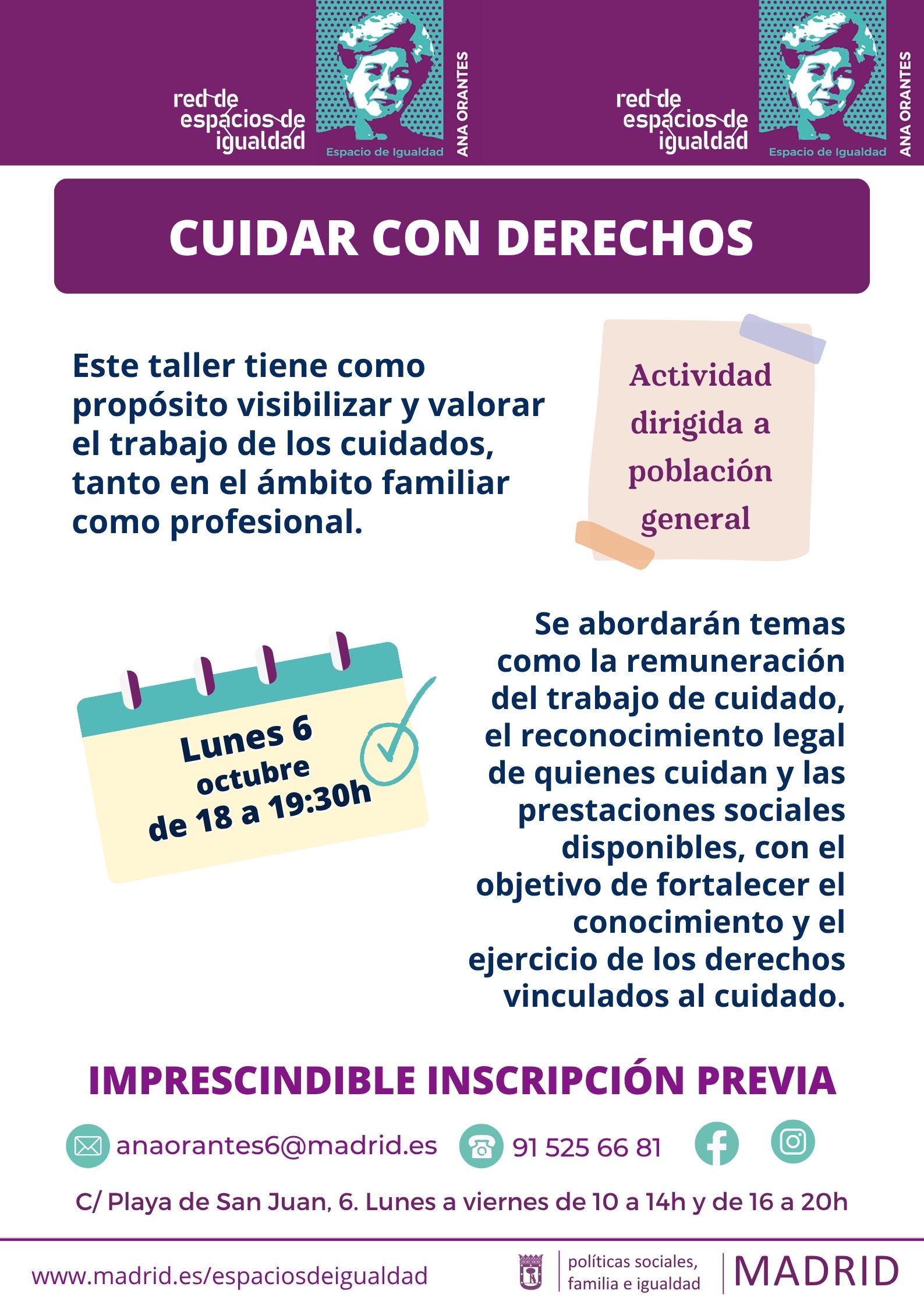 Cartel con texto con la misma información que en web