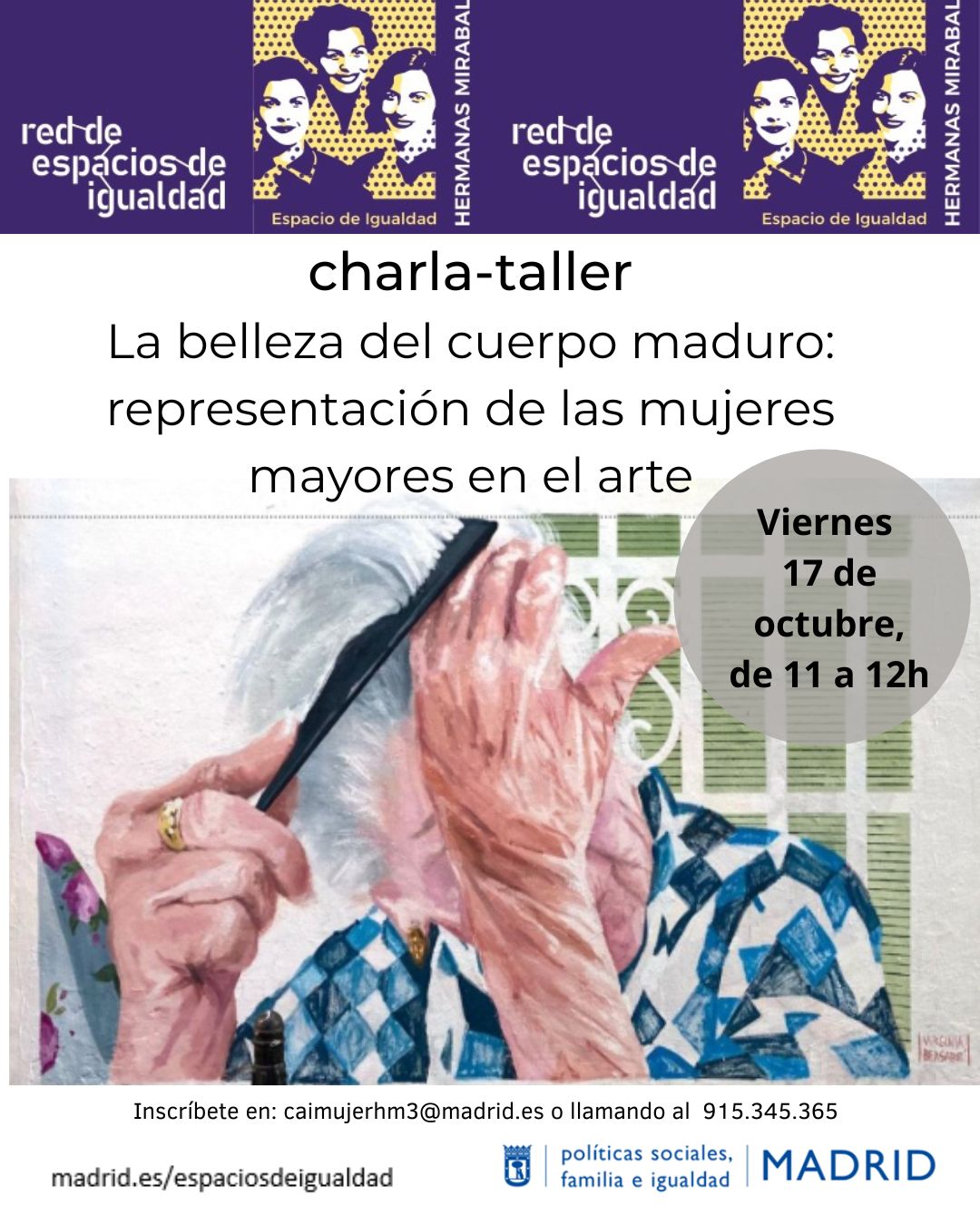 cartel que muestra una mujer mayor peinándose