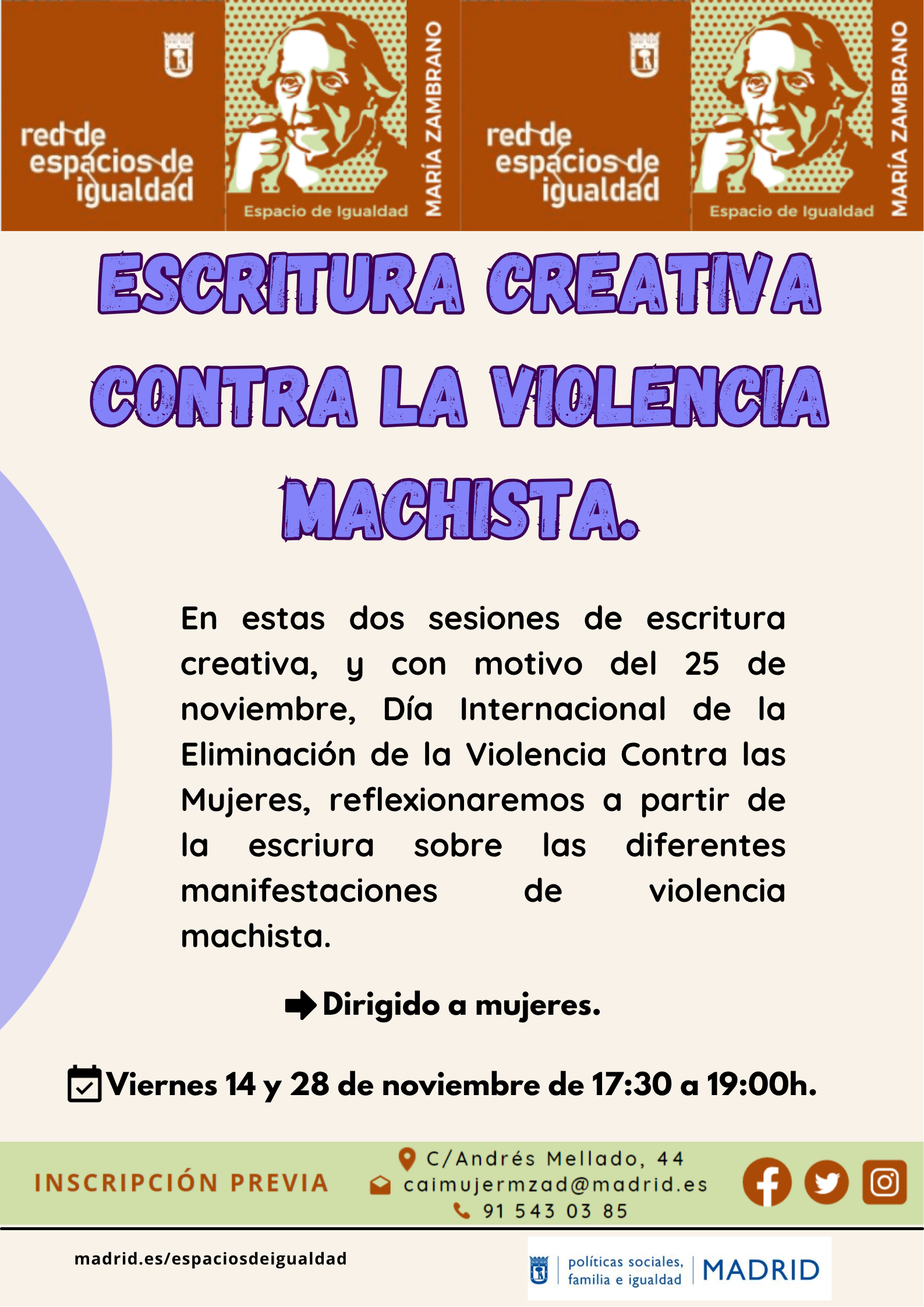 Cartel con texto con la misma información que en web