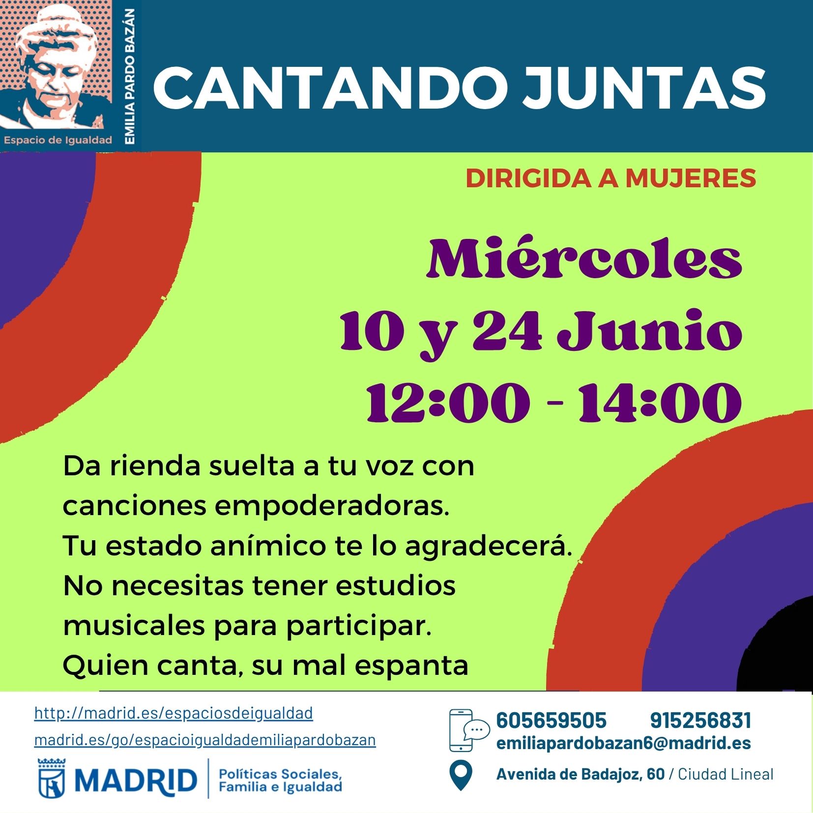 cantando juntas. dirigido a mujeres. espacio de igualdad emilia pardo bazan