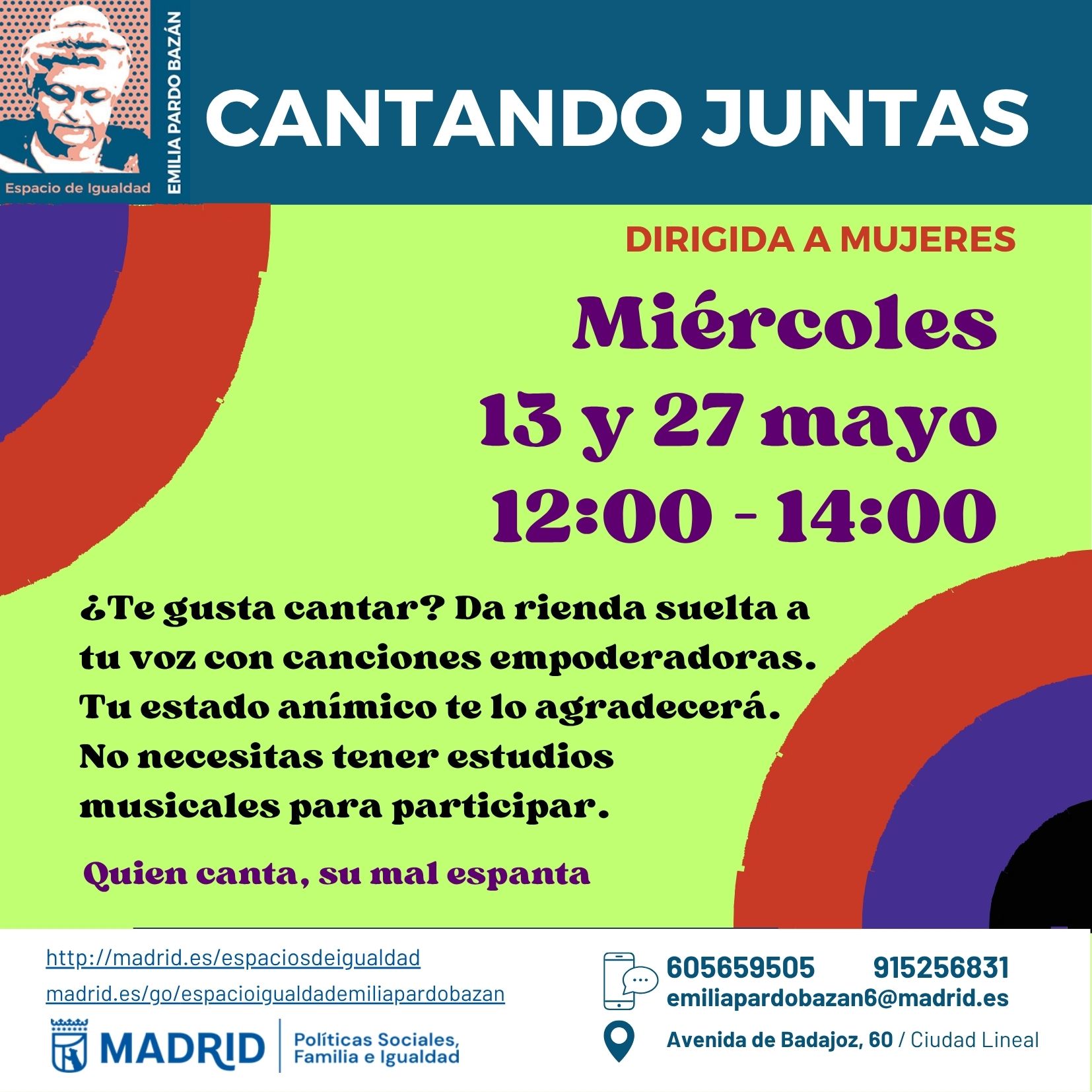 cantando juntas. dirigido a mujeres. espacio de igualdad emilia pardo bazan