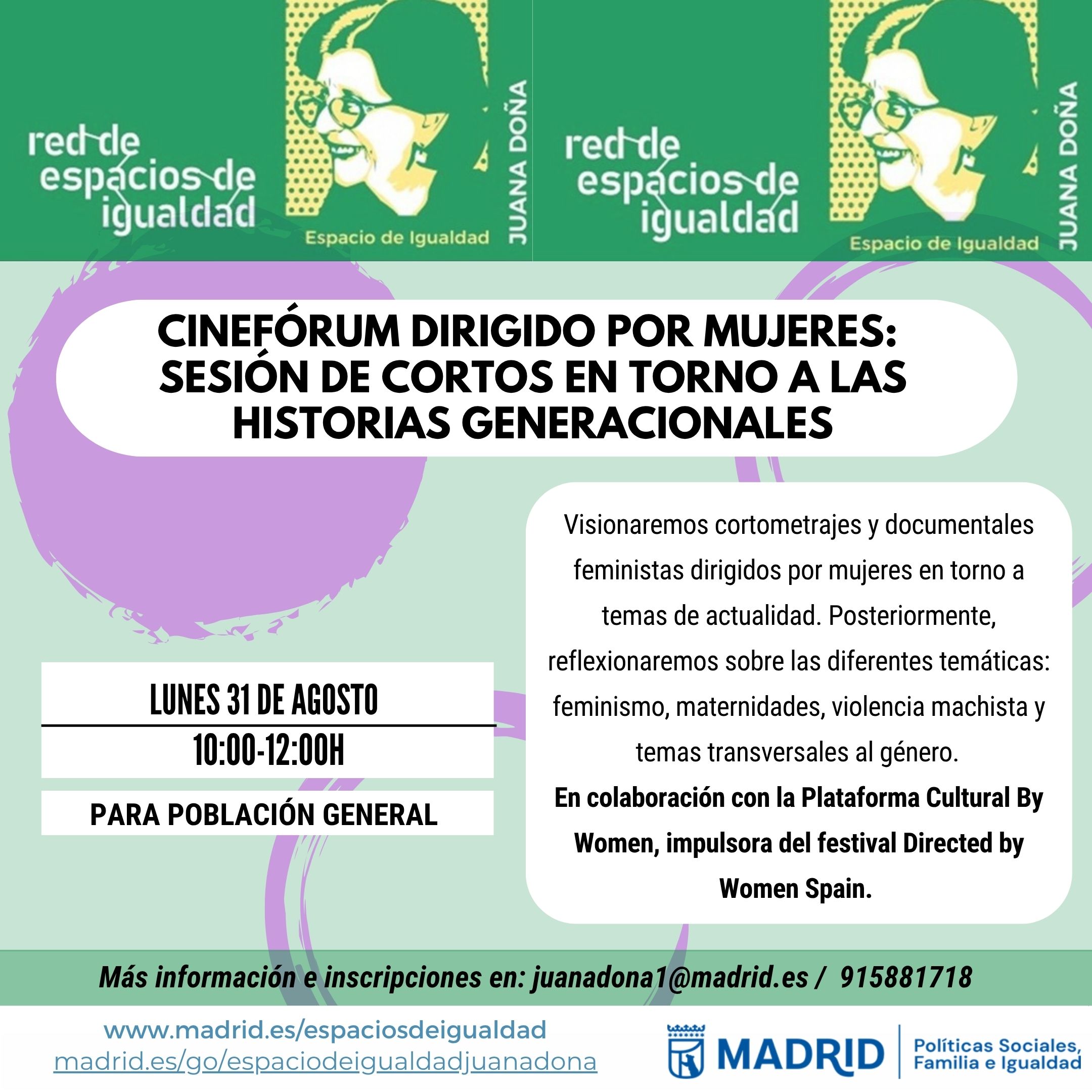 Cinefórum en colaboración con Directed By Women Spain. Cortos sobre historias generacionales (madres e hijas)