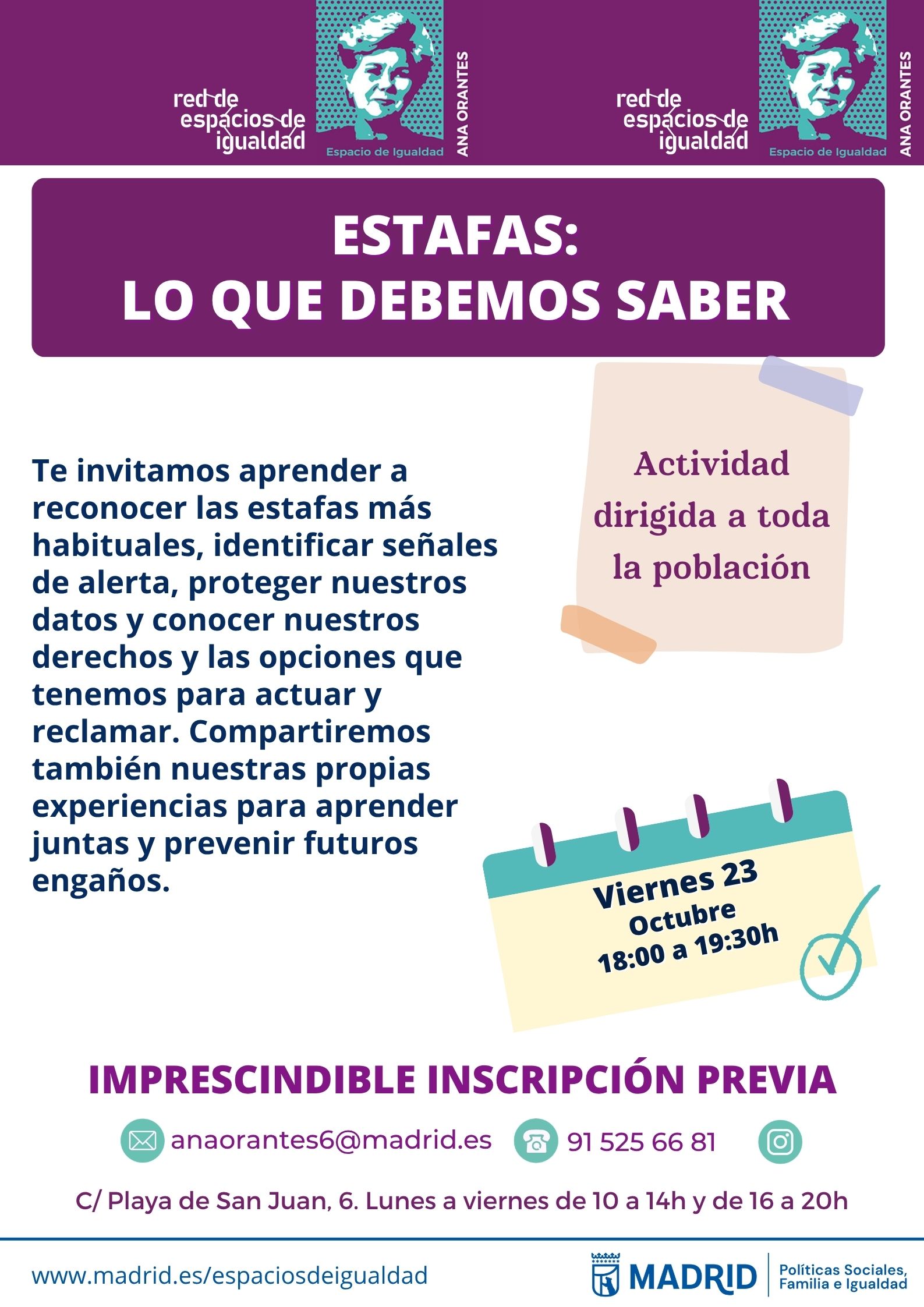 Cartel con el texto contenido en web