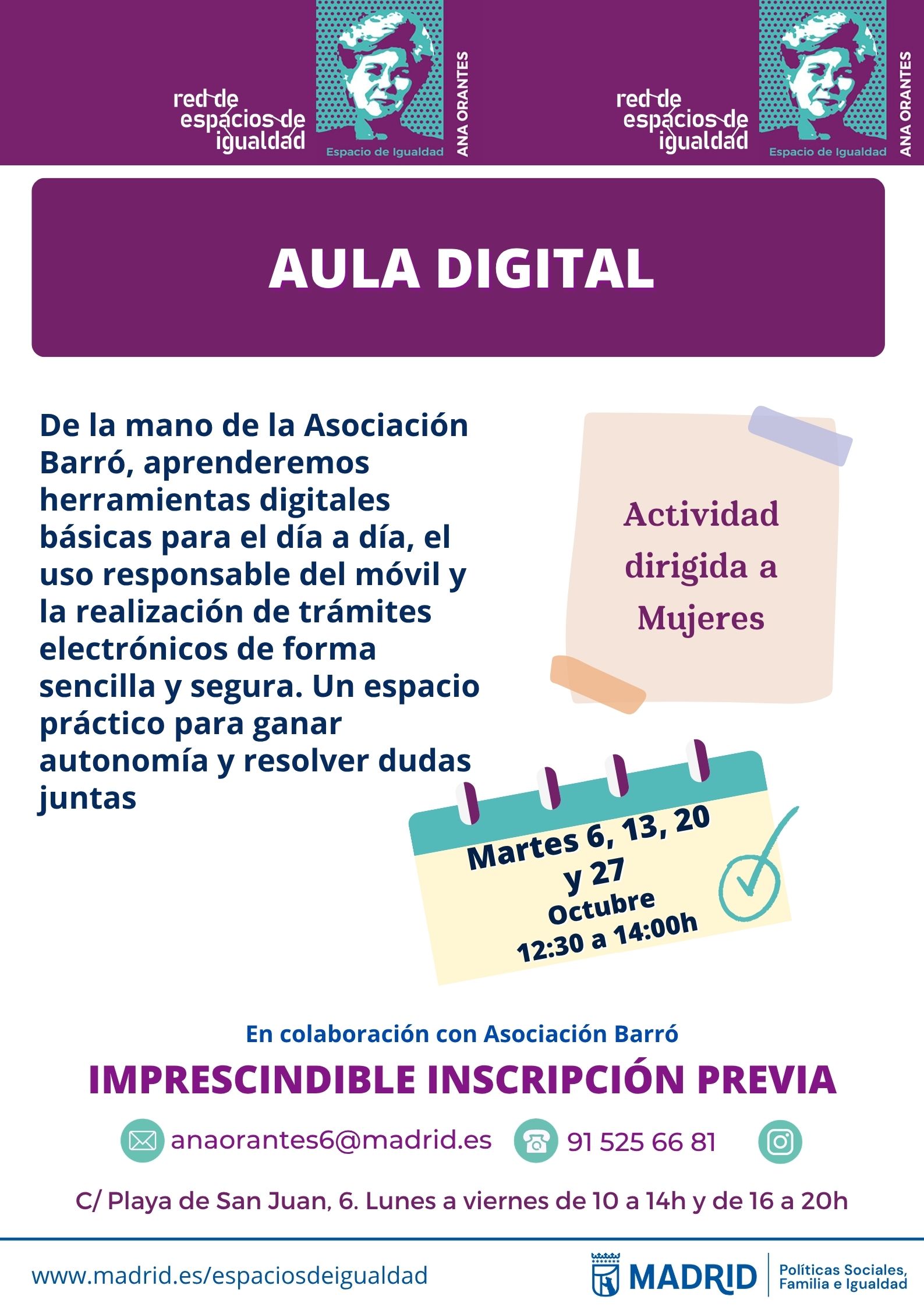 Cartel con el texto contenido en web
