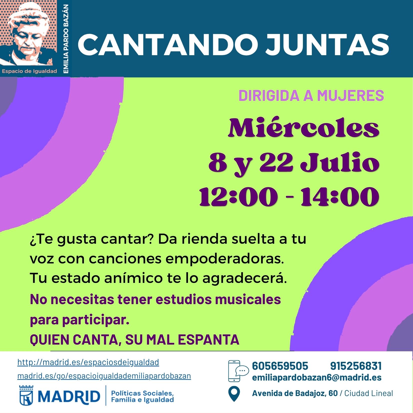 cantando juntas. dirigido a mujeres. espacio de igualdad emilia pardo bazan