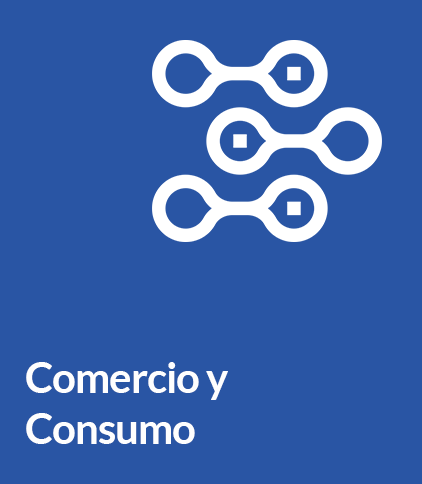 Comercio y consumo y un icono formado por 6 circulos conectados