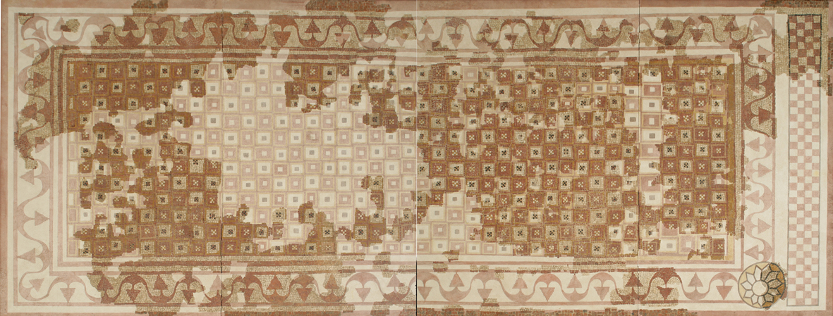 Mosaico geométrico del cubiculum de la villa romana de Villaverde Bajo. Época romana, siglo IV.