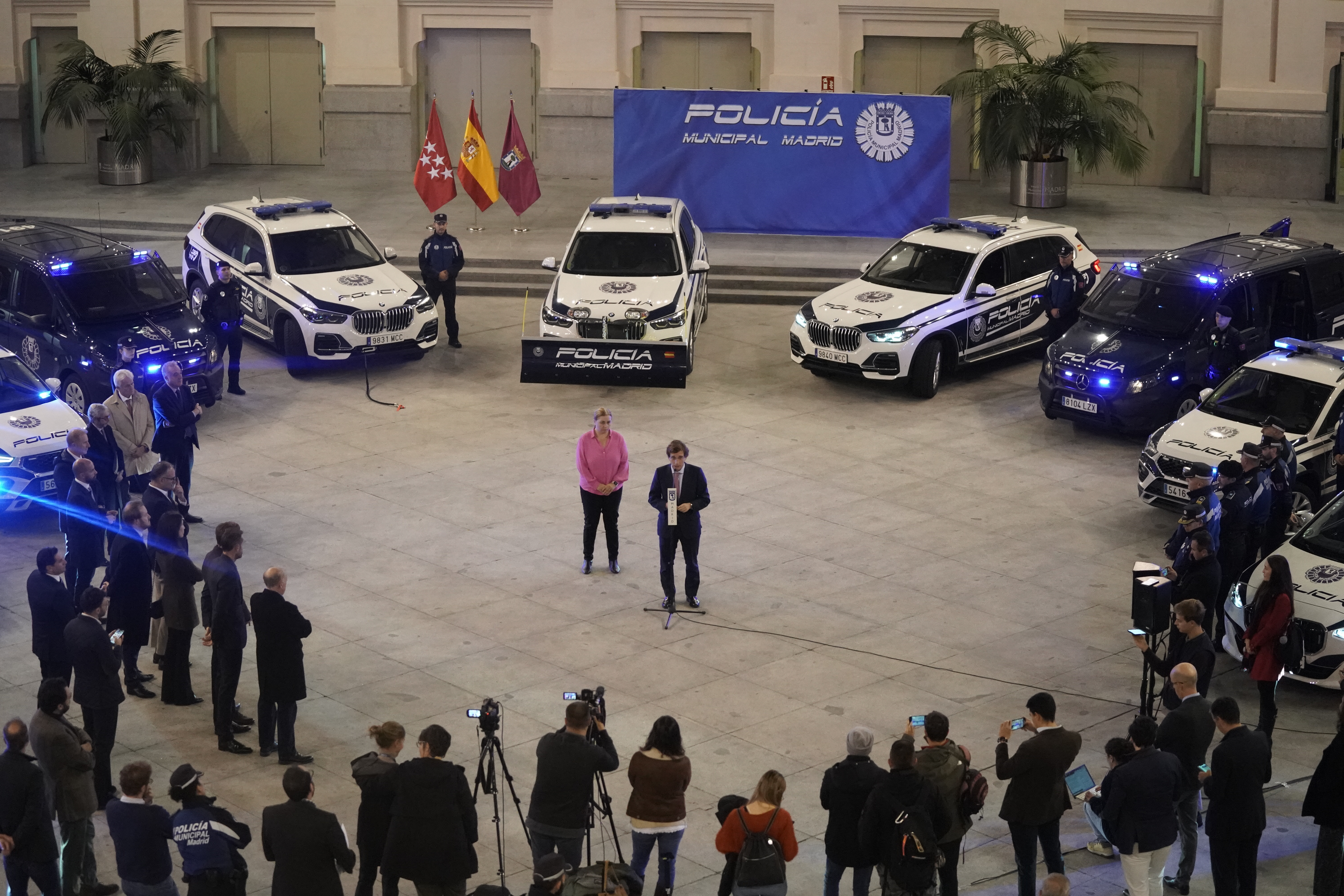 Intervención del alcalde de Madrid, José Luis Martínez-.Almeida, durante la presentación de los nuevos vehículos para la Policía Municipal