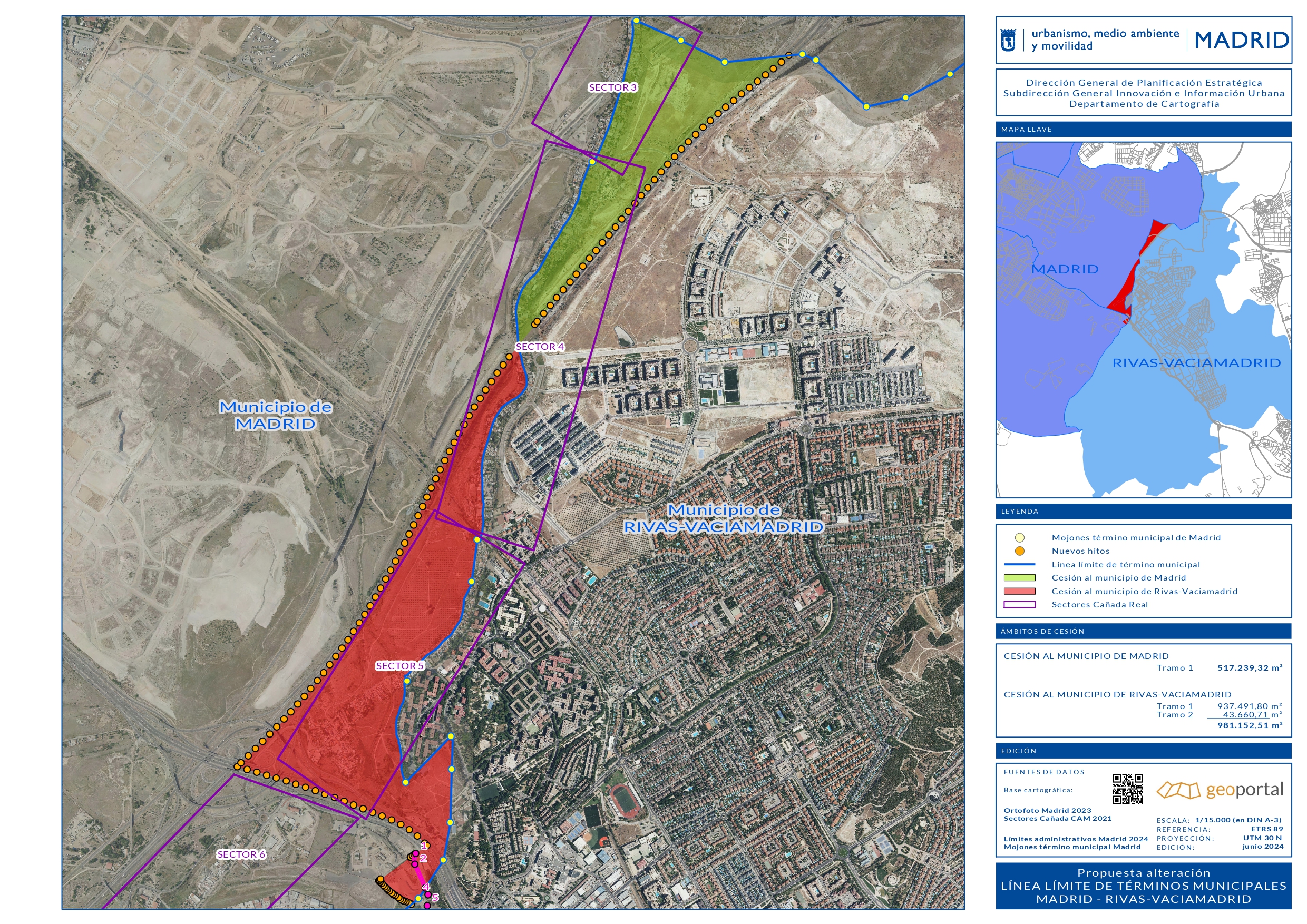 Plano de la delimitaci&oacute;n entre las ciudades de Madrid y de Rivas Vaciamadrid