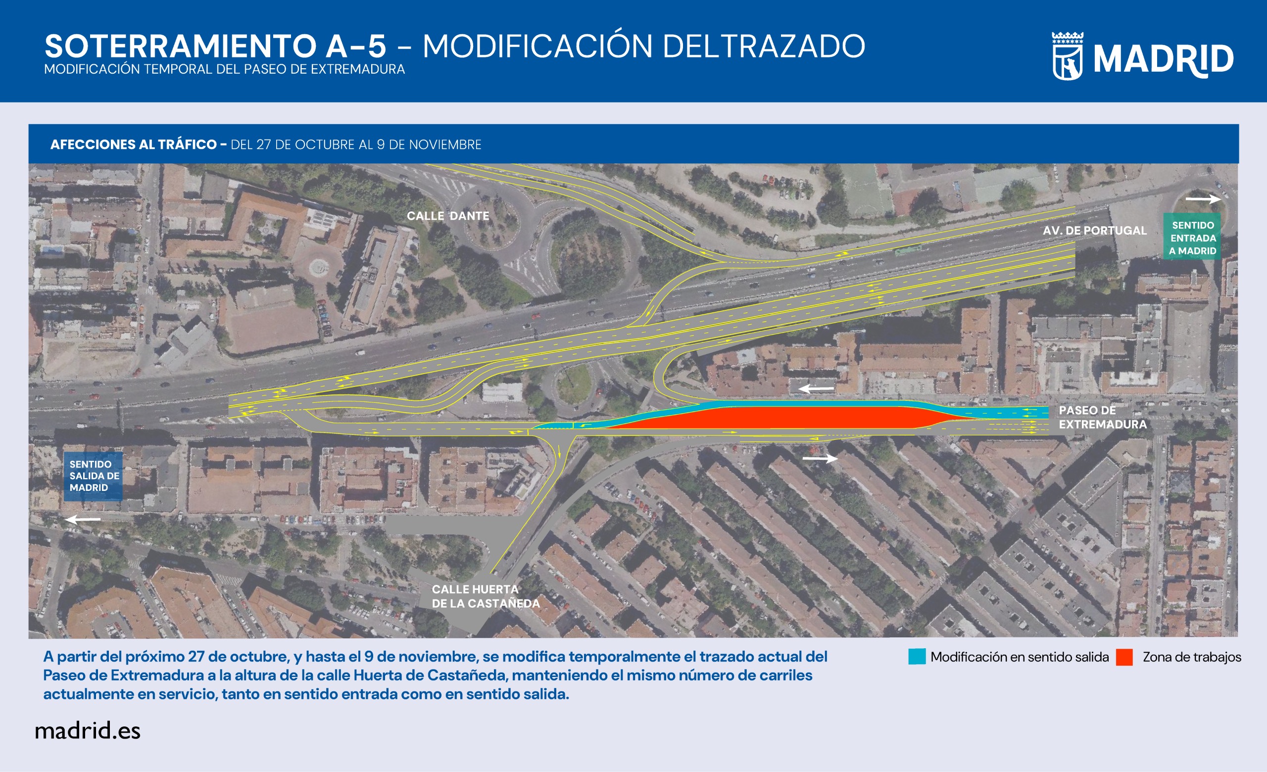 Madrid implementa un desvío temporal en el paseo de Extremadura para conectar con Huerta de Castañeda